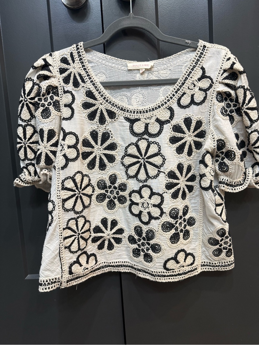 Solitaire Black & White Floral Crochet Blouse